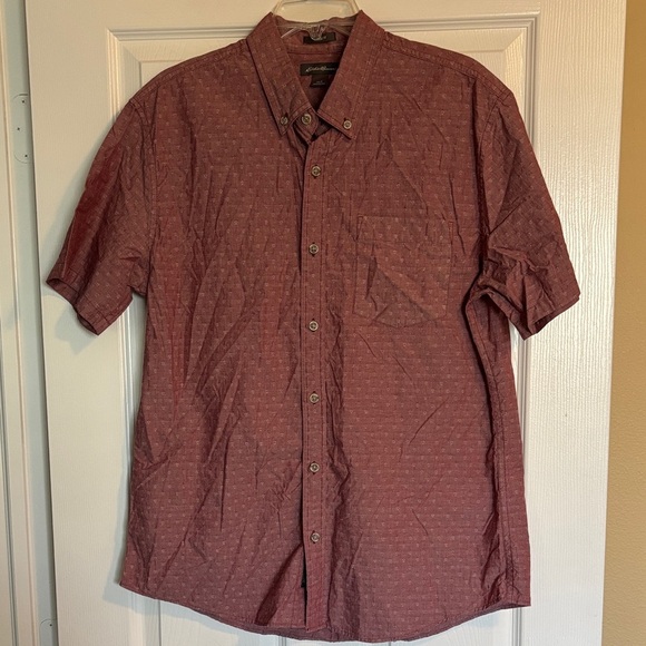 Eddie Bauer men’s red short sleeve button down shirt size large - Picture 1 of 8